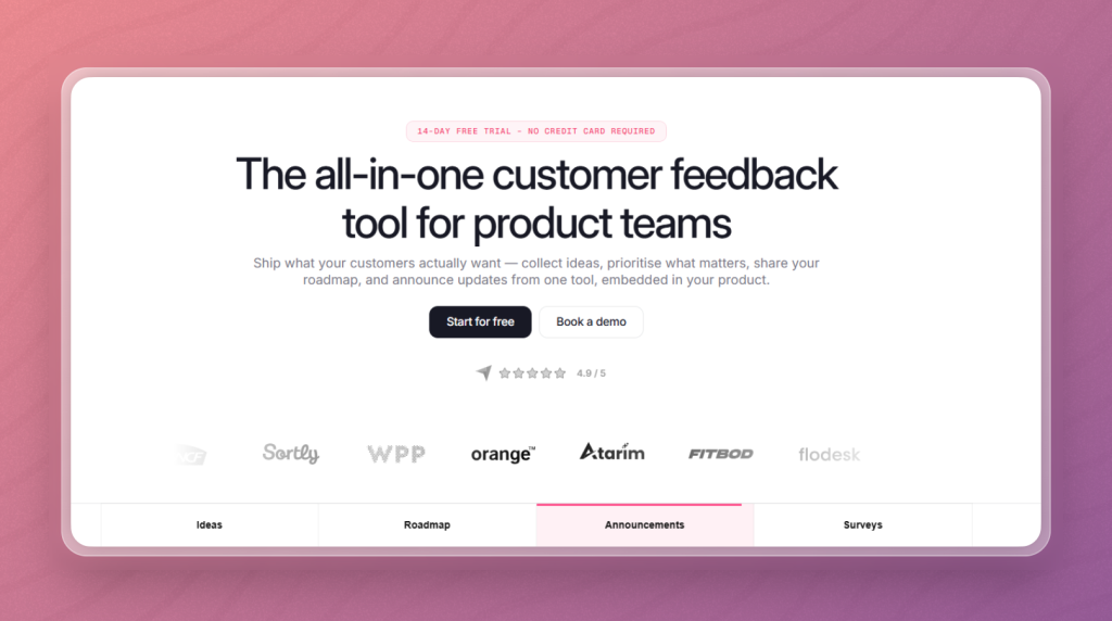 Frill product roadmap layout for Canny alternatives