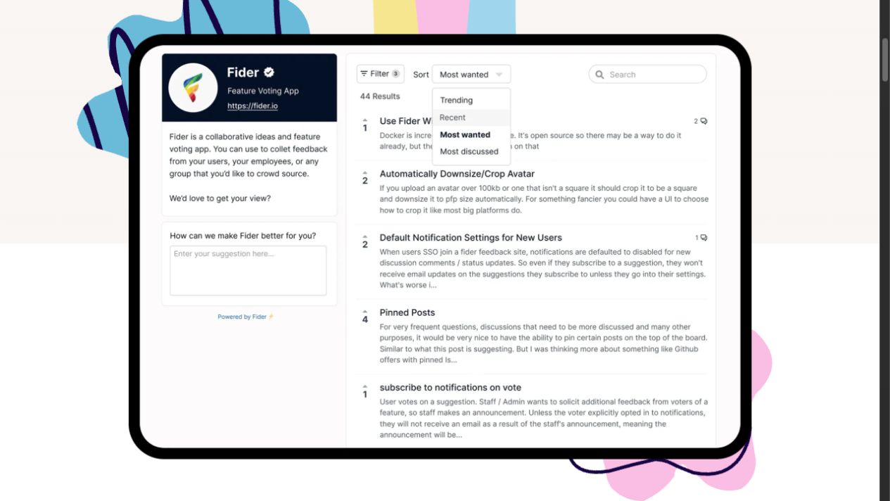 Fider open-source feature request and voting platform
