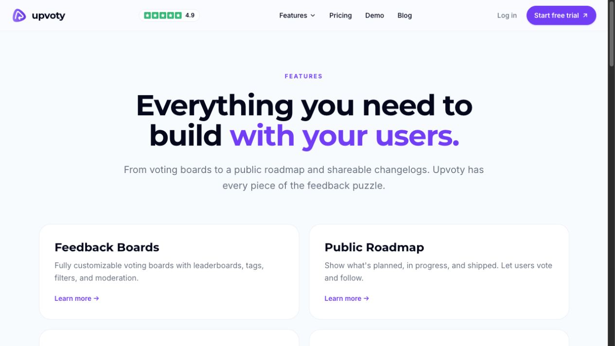 Upvoty feedback boards and public roadmap features