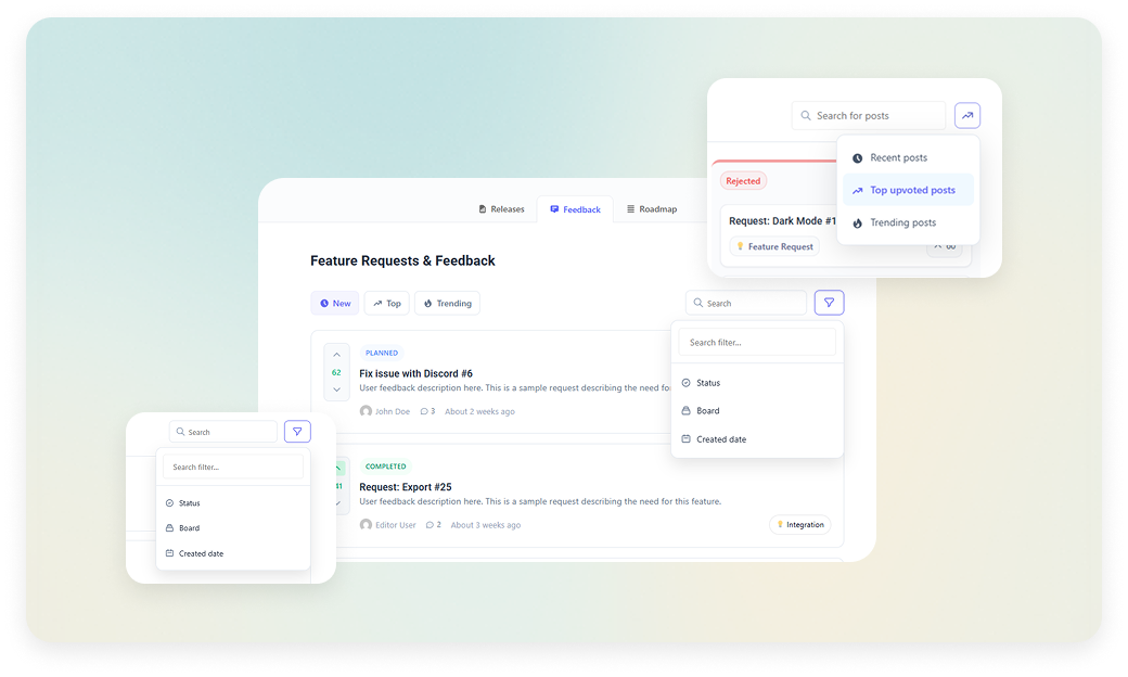 Changeloger changelog search and category filter controls