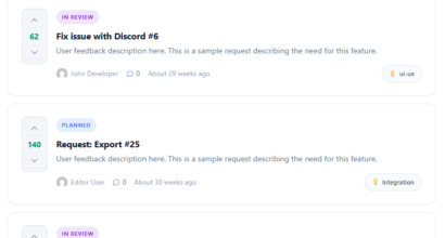 WordPress feedback plugin: Changeloger public feedback board with votes, statuses and submit button